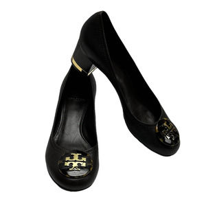 Tory Burch Amy Pumps Round Toe Heels Brown leather Tortoise Logo Women's Size 8M